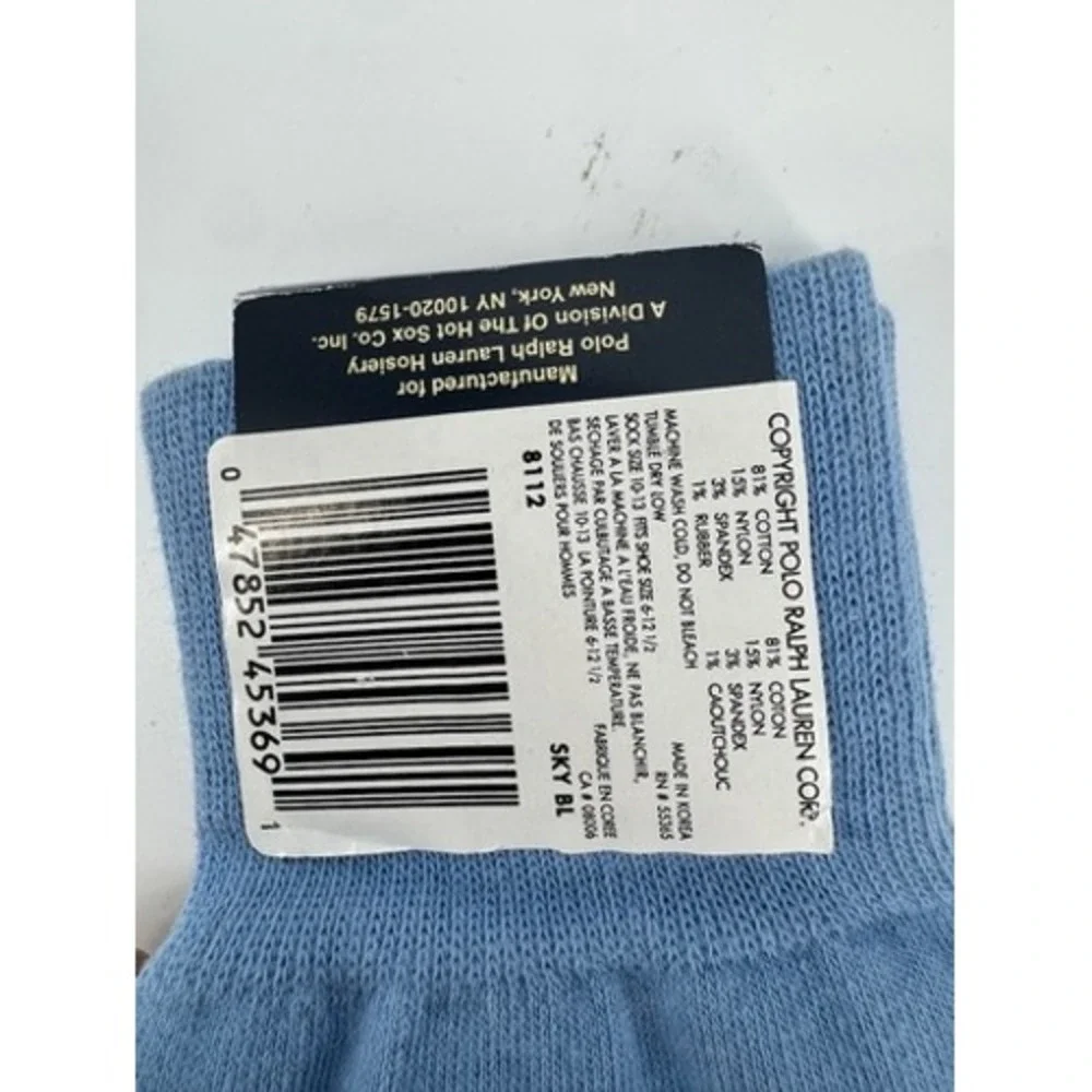 Polo Ralph Lauren Crew Socks Mens 10-13 Sky Blue Yellow Pony Embroidery 8112 NEW